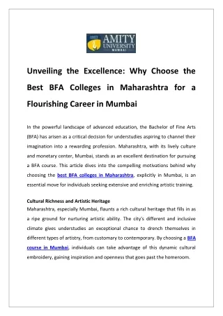 Unveiling the Excellence Why Choose the Best BFA Colleges in Maharashtra for a Flourishing Career in Mumbai