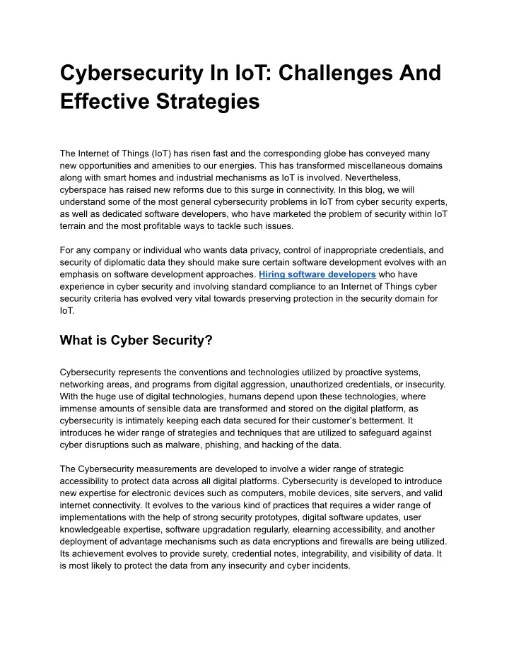 cybersecurity in iot challenges and effective