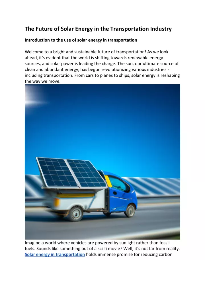 the future of solar energy in the transportation