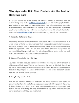 Why Ayurvedic Hair Care Products Are the Best for Daily Hair Care