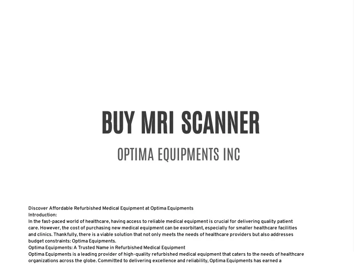 buy mri scanner optima equipments inc