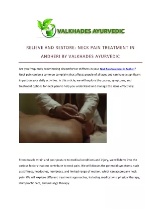 Relieve and Restore: Neck Pain Treatment in Andheri by Valkhades Ayurvedic