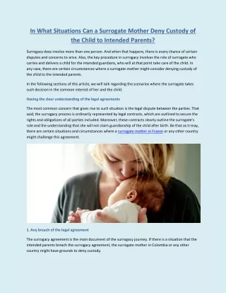 In What Situations Can a Surrogate Mother Deny Custody of the Child to Intended Parents