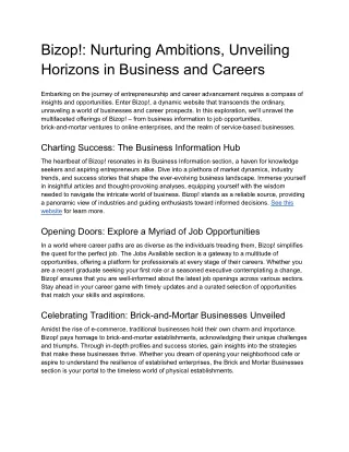 Bizop!_ Nurturing Ambitions, Unveiling Horizons in Business and Careers