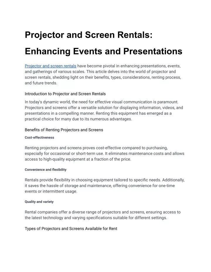 projector and screen rentals