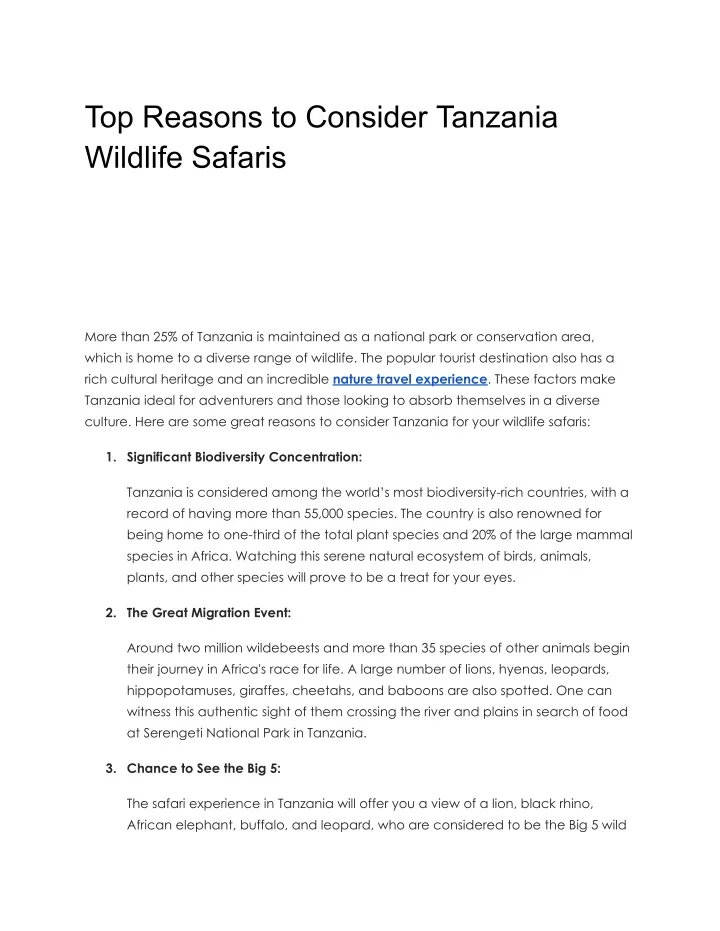 top reasons to consider tanzania wildlife safaris