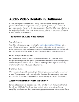 Baltimore Audio Visual Rentals