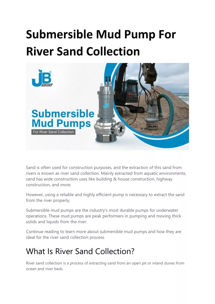 submersible mud pump for river sand collection