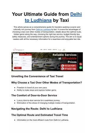 Your Ultimate Guide from Delhi to Ludhiana by Taxi