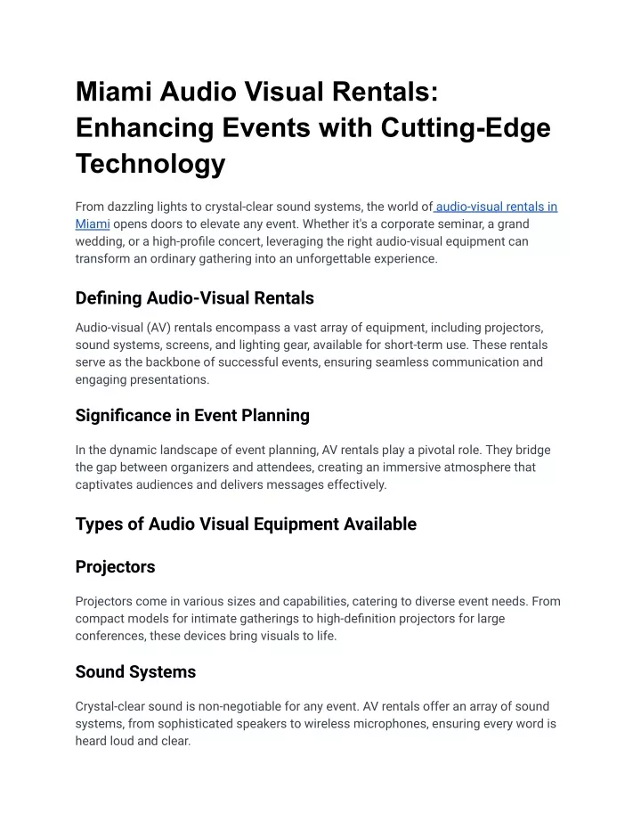 miami audio visual rentals enhancing events with