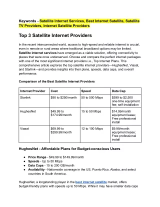 Top 3 Satellite Internet Providers