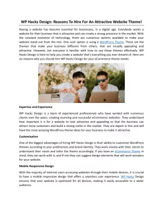 WP Hackz Design: Reasons To Hire For An Attractive Website Theme!