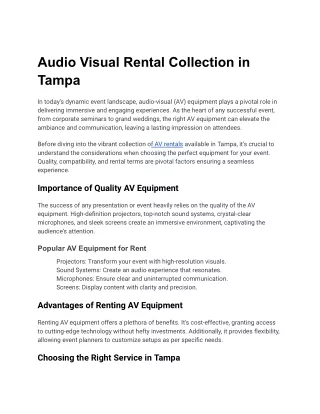 AUDIO VISUAL RENTALS TAMPA