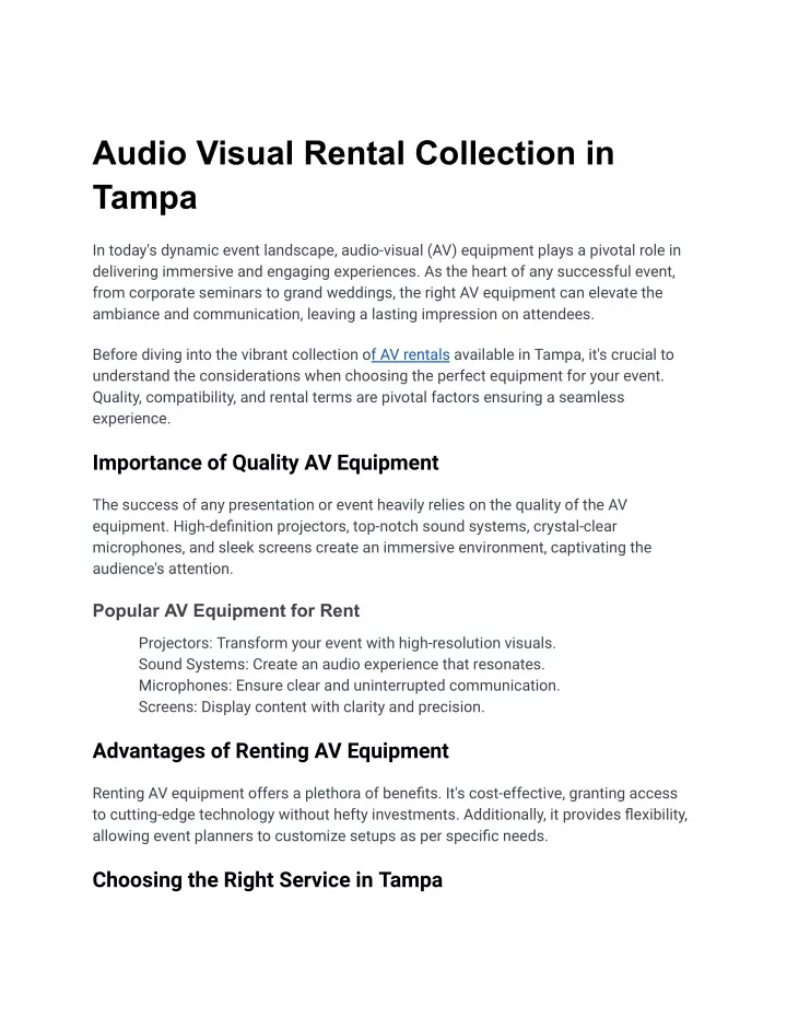 audio visual rental collection in tampa