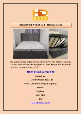 Black Plush Velvet Bed | Hdbeds.co.uk