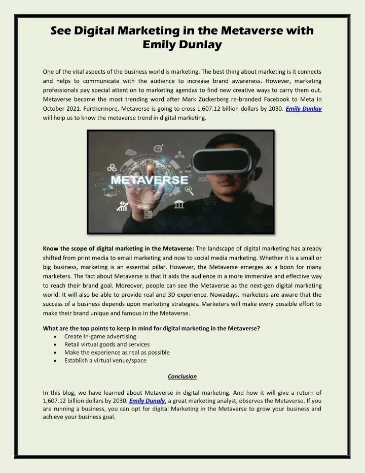 see digital marketing in the metaverse with emily