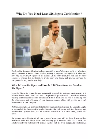why do you need lean six sigma certification