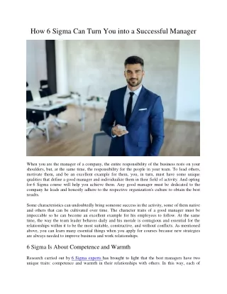 how 6 sigma can turn you into a successful manager