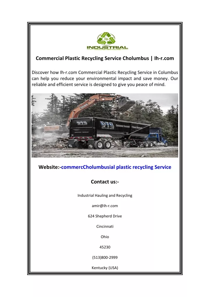 commercial plastic recycling service cholumbus