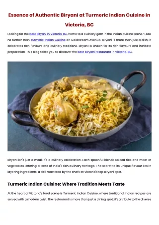 Essence of Authentic Biryani at Turmeric Indian Cuisine in Victoria, BC