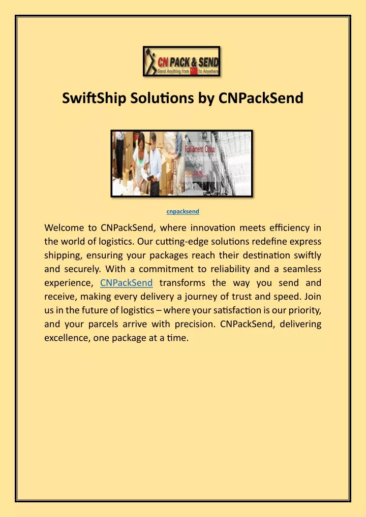 swiftship solutions by cnpacksend