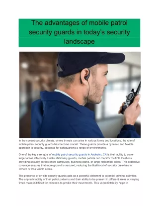 The advantages of mobile patrol security guards in today’s security landscape