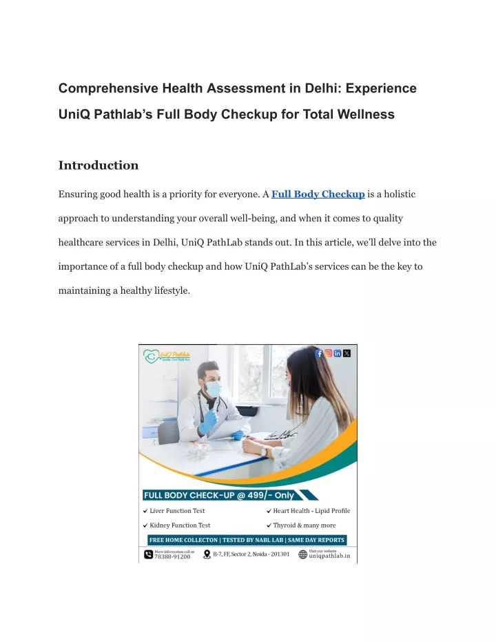 comprehensive health assessment in delhi