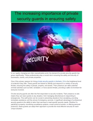 The increasing importance of private security guards in ensuring safety