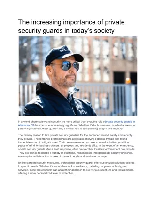 The increasing importance of private security guards in today’s societyprivate security guards in Alhambra, CA