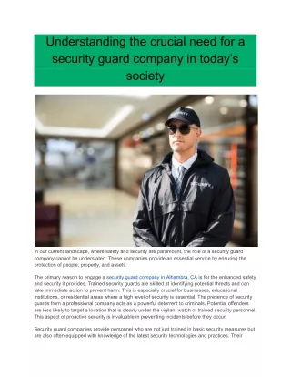 Understanding the crucial need for a security guard company in today’s society