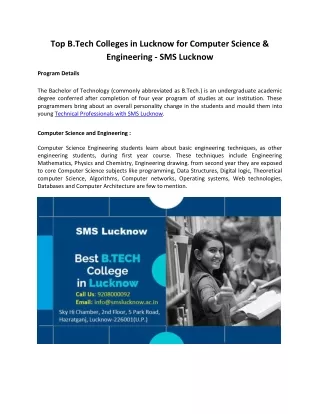 Top B.Tech Colleges in Lucknow for Computer Science & Engineering - SMS Lucknow