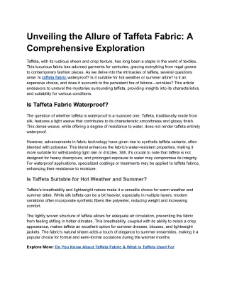 Taffeta Fabric_ A Comprehensive Exploration