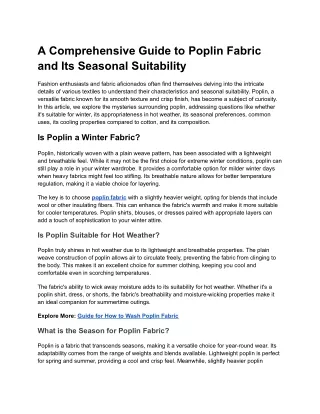 A Comprehensive Guide to Poplin Fabric and Its Seasonal Suitability