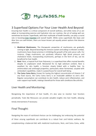 3 Superfood Options for your Liver Health and Beyond - MyLife365.Me