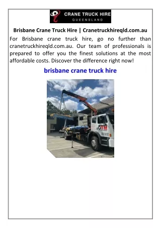 Brisbane Crane Truck Hire | Cranetruckhireqld.com.au