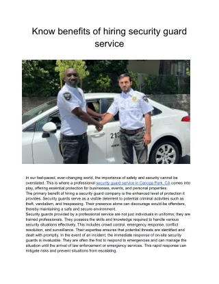 Know benefits of hiring security guard service