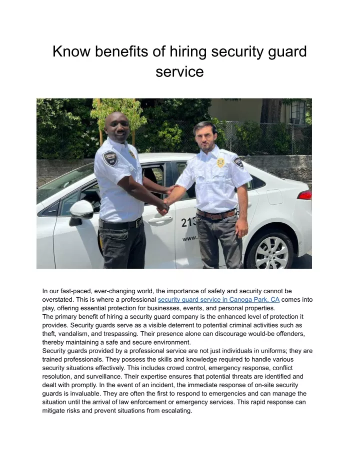 know benefits of hiring security guard service