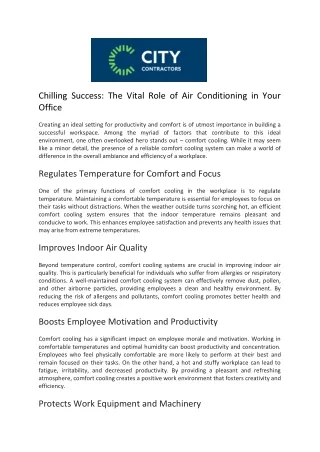 Chilling Success The Vital Role of Air Conditioning in Your Office - City Contractors