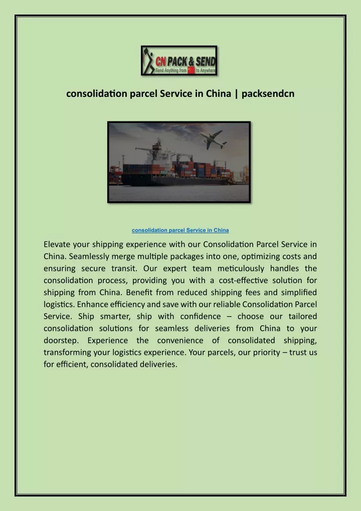 consolidation parcel service in china packsendcn