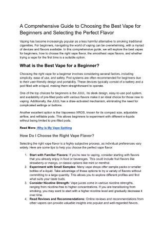 Choosing the Best Vape for Beginners and Selecting the Perfect Flavor