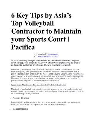 6 Key Tips by Asia’s Top Volleyball Contractor to Maintain your Sports Court