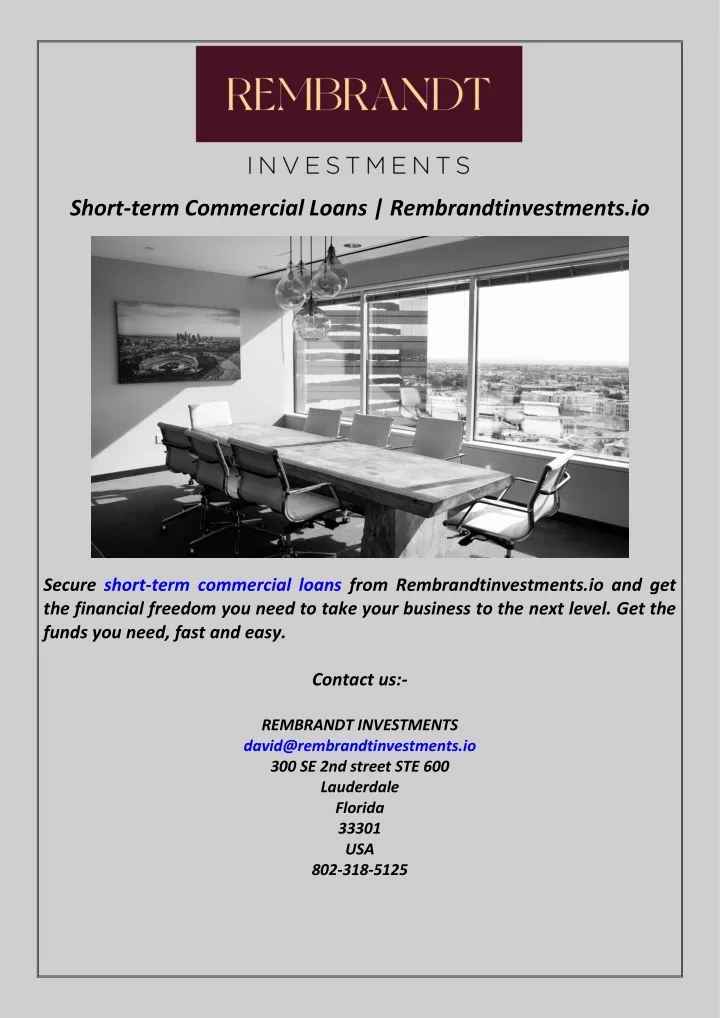 short term commercial loans rembrandtinvestments