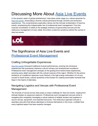 discussing more about asia live events