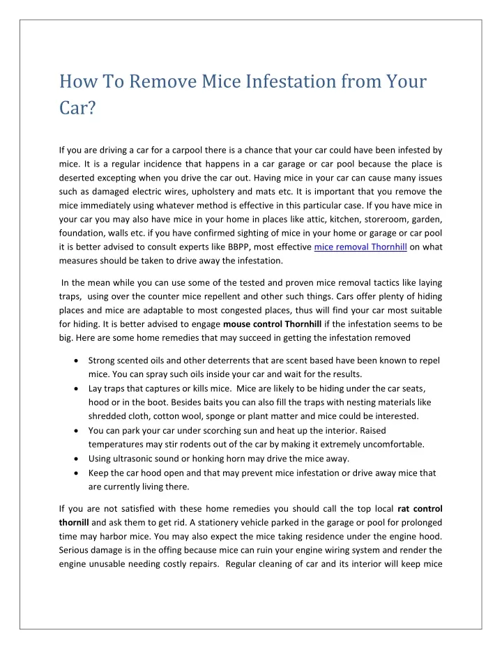 how to remove mice infestation from your car