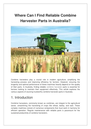 Where Can I Find Reliable Combine Harvester Parts in Australia?
