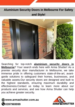 Aluminium Security Doors in Melbourne For Safety and Style!