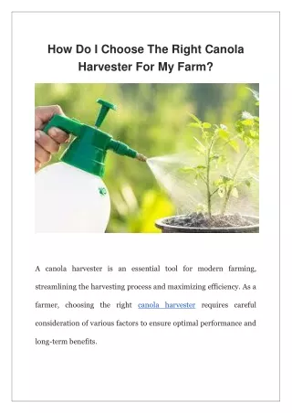 How Do I Choose The Right Canola Harvester For My Farm?