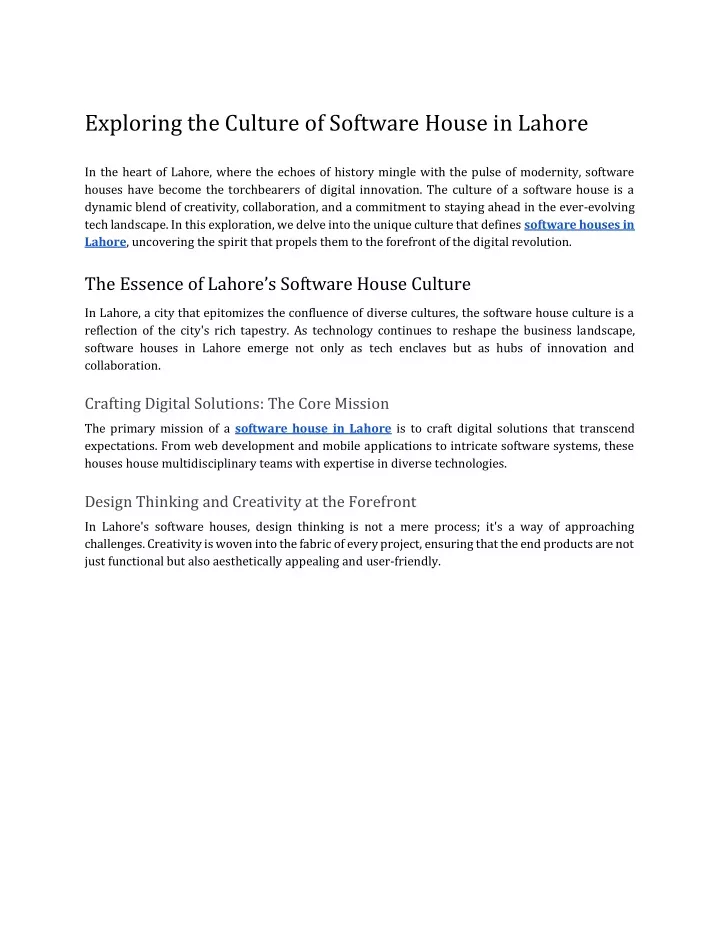 exploring the culture of software house in lahore