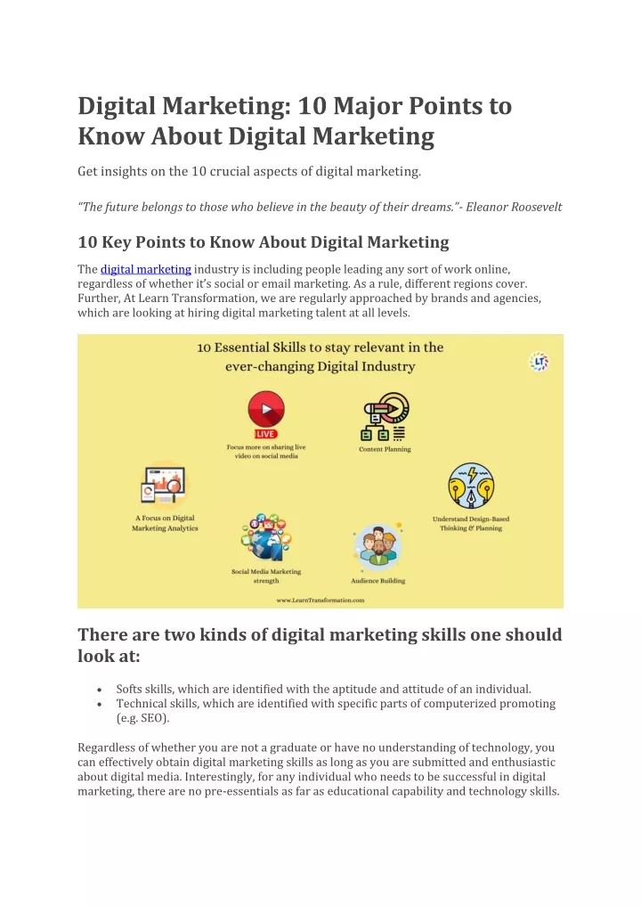 digital marketing 10 major points to know about