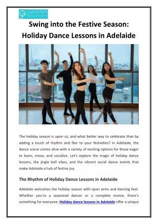 Swing into the Festive Season Holiday Dance Lessons in Adelaide